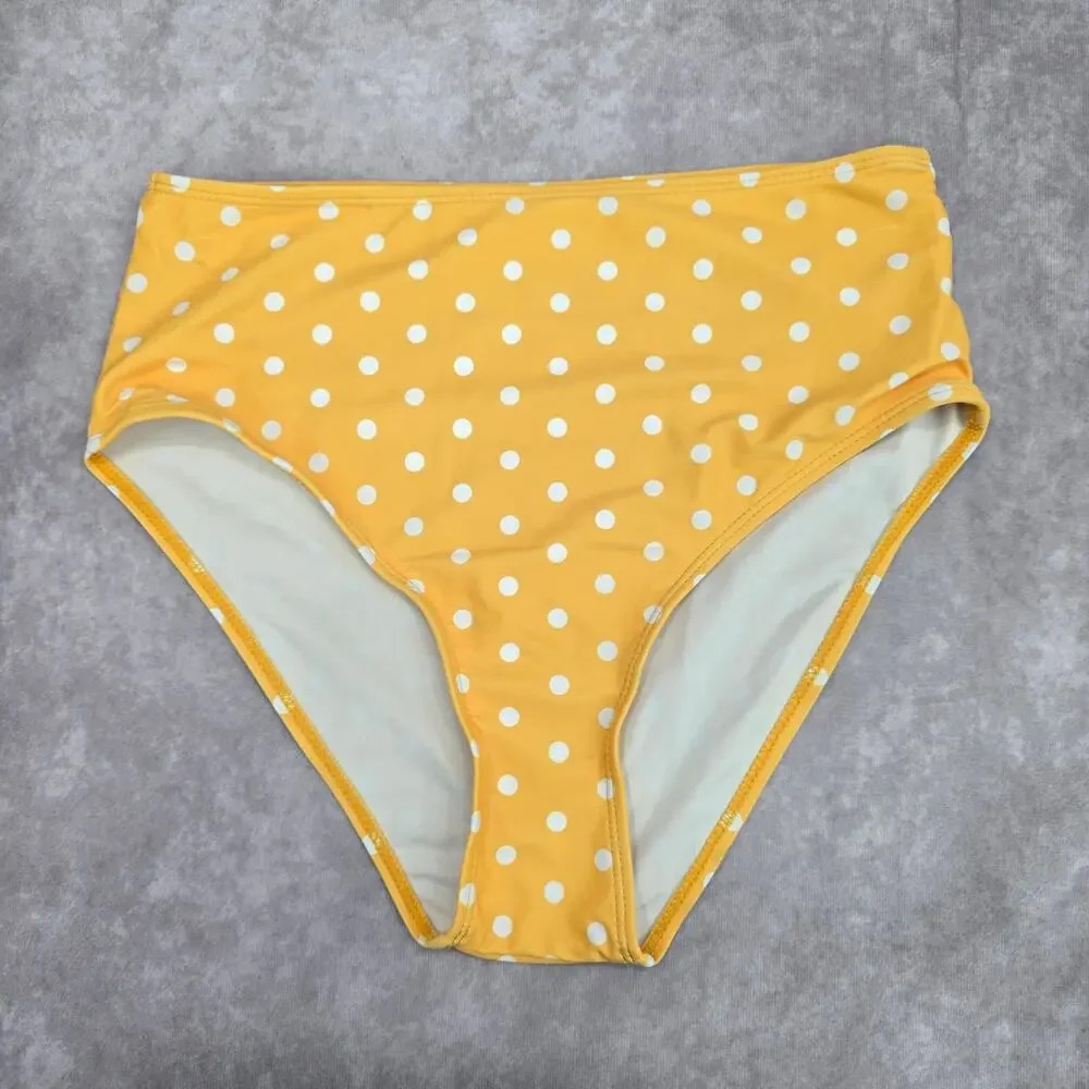 Yellow Polka Dot High‎ Waist Bikini Bottom Swimwear Medium